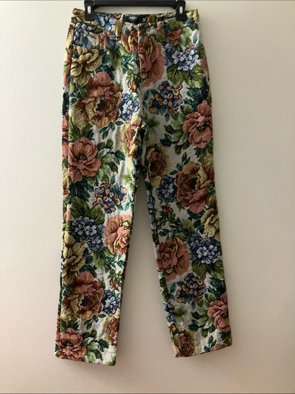 Jade Floral Tapestry Straight-Leg Pants - Pink, Blue, Green